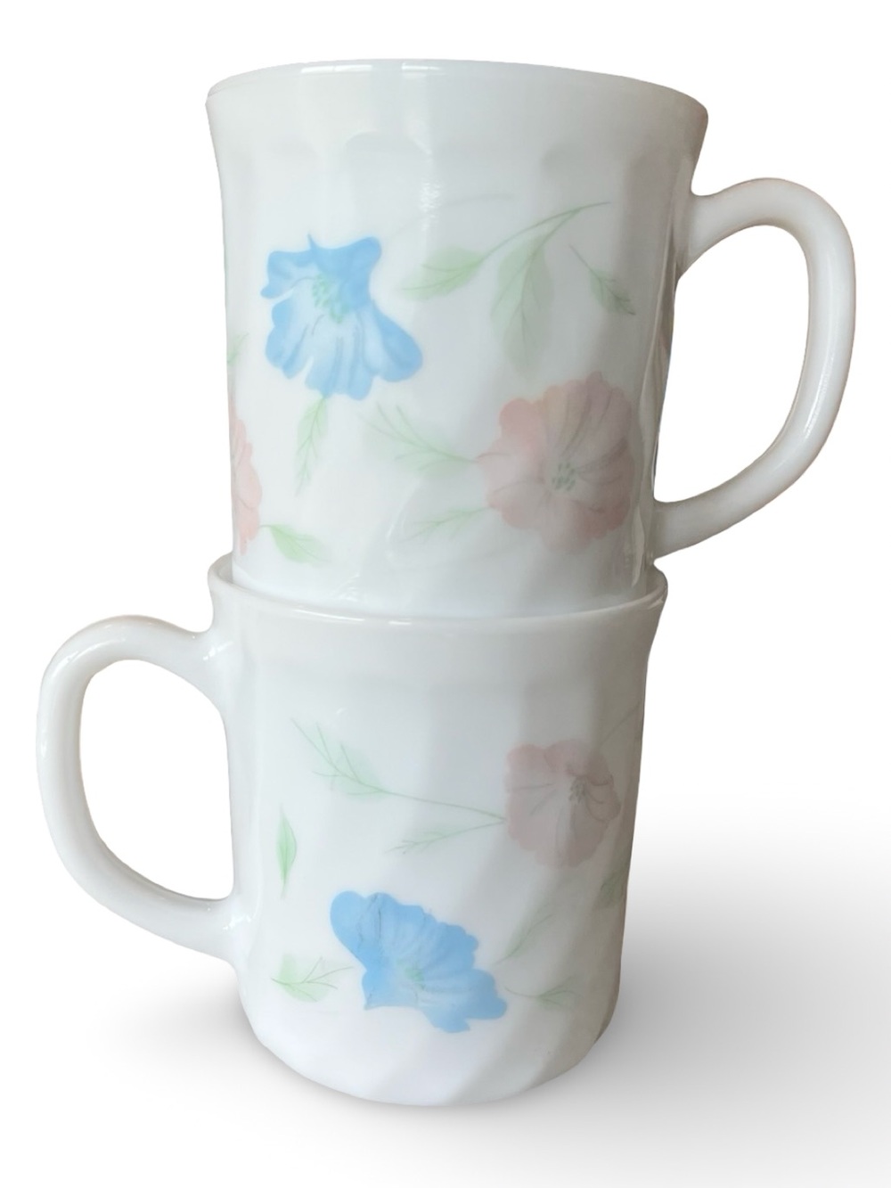 Vintage Arcopal France Opal Glass “Chloe” Mug Pair